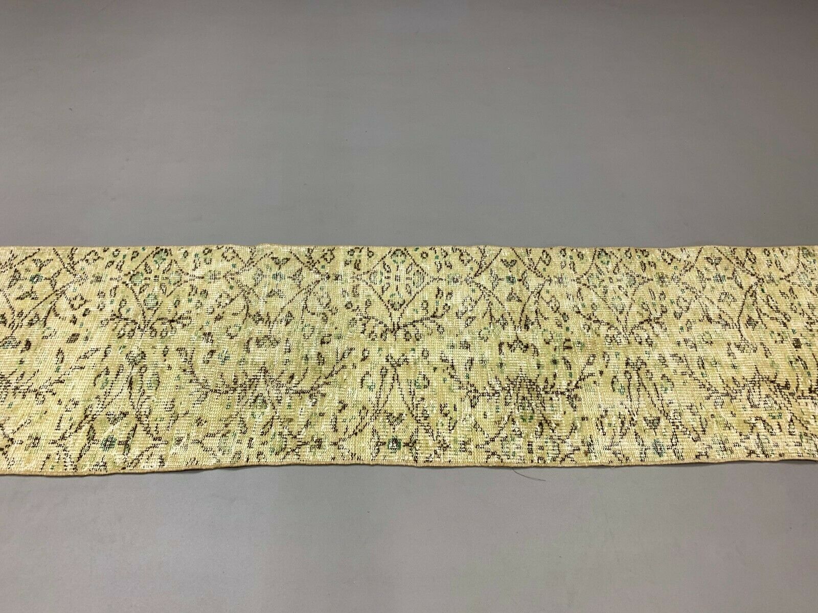 Distressed Turkish Narrow Runner 266x56 cm wool Vintage rug, Overdyed Yellow kilimshop.myshopify.com