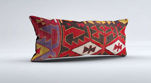 Vintage Turkish Kilim Cushion Cover 30x60 cm Lumbar Wool Kelim Pillowcase 36462