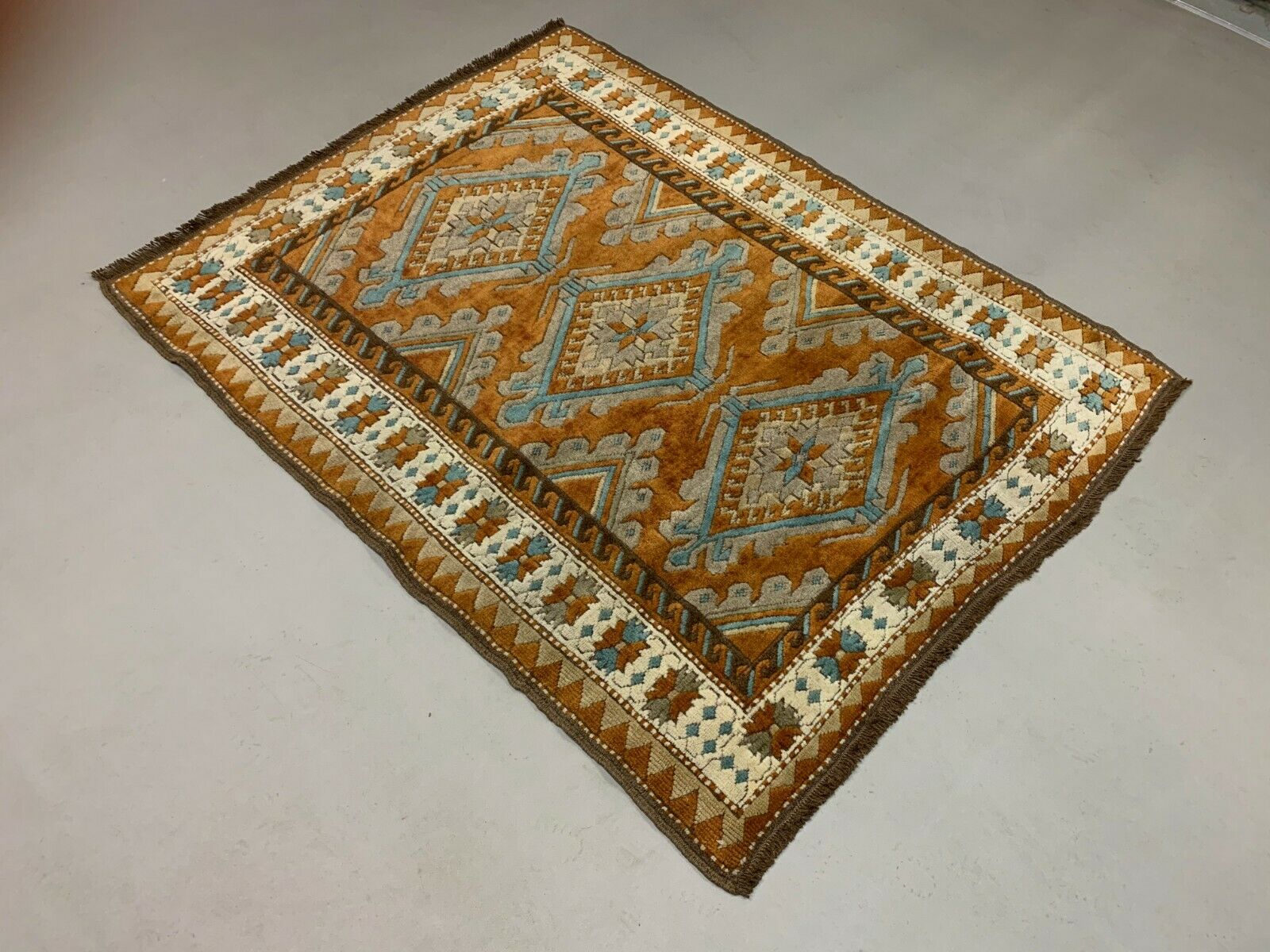 Old Turkish Rug 158x125 cm Vintage Oriental Rare Carpet Blue Brown Beige