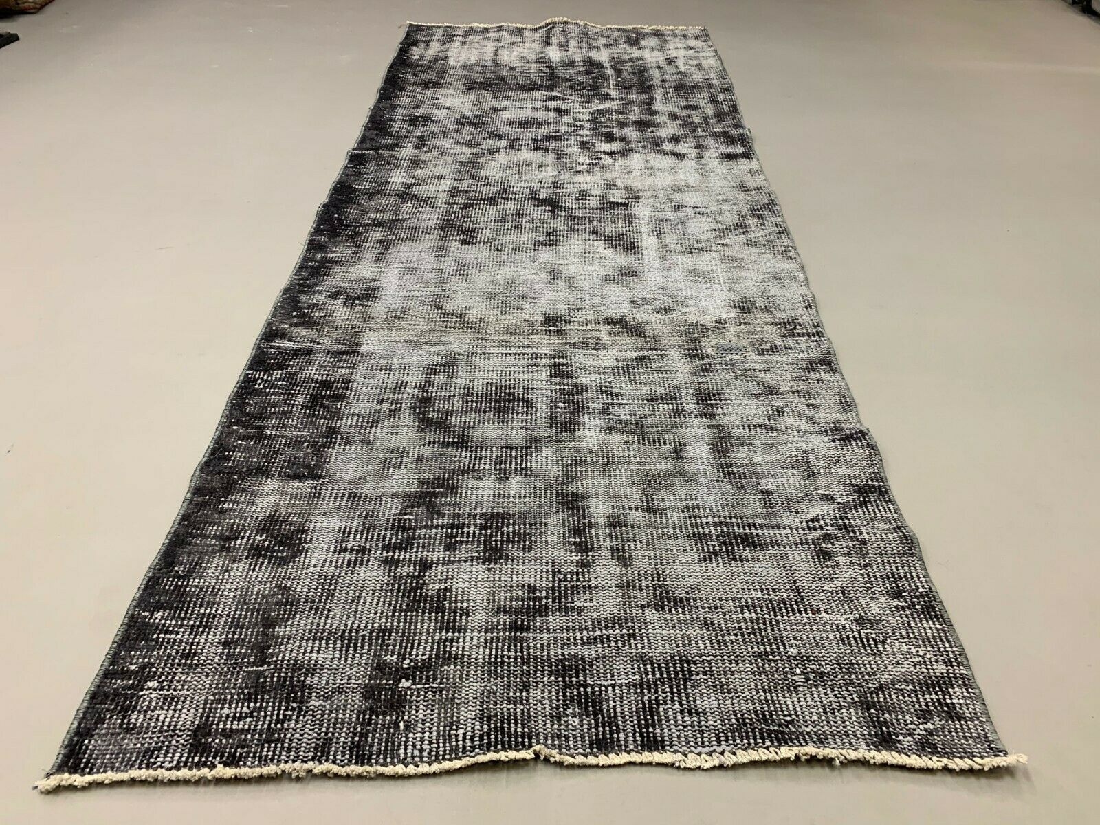 Distressed Turkish Runner 280x98 cm wool Vintage rug, Overdyed Black kilimshop.myshopify.com