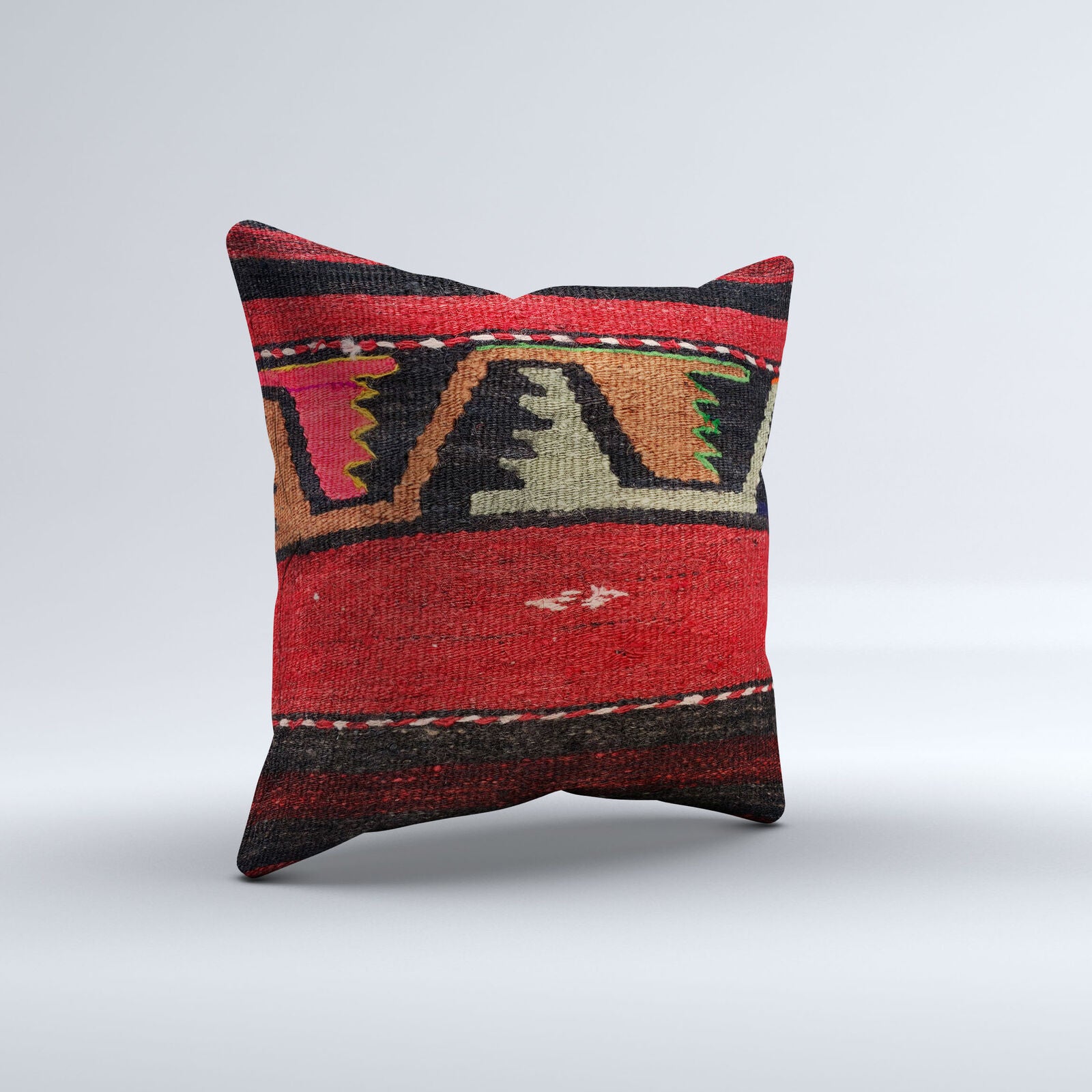 Vintage Turkish Kilim Cushion Cover 40x40 cm Square Wool Kelim Pillowcase  40863