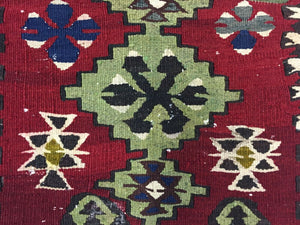 Small Vintage Turkish Kilim 97x70 cm Wool Kelim Rug Red Green beige Black