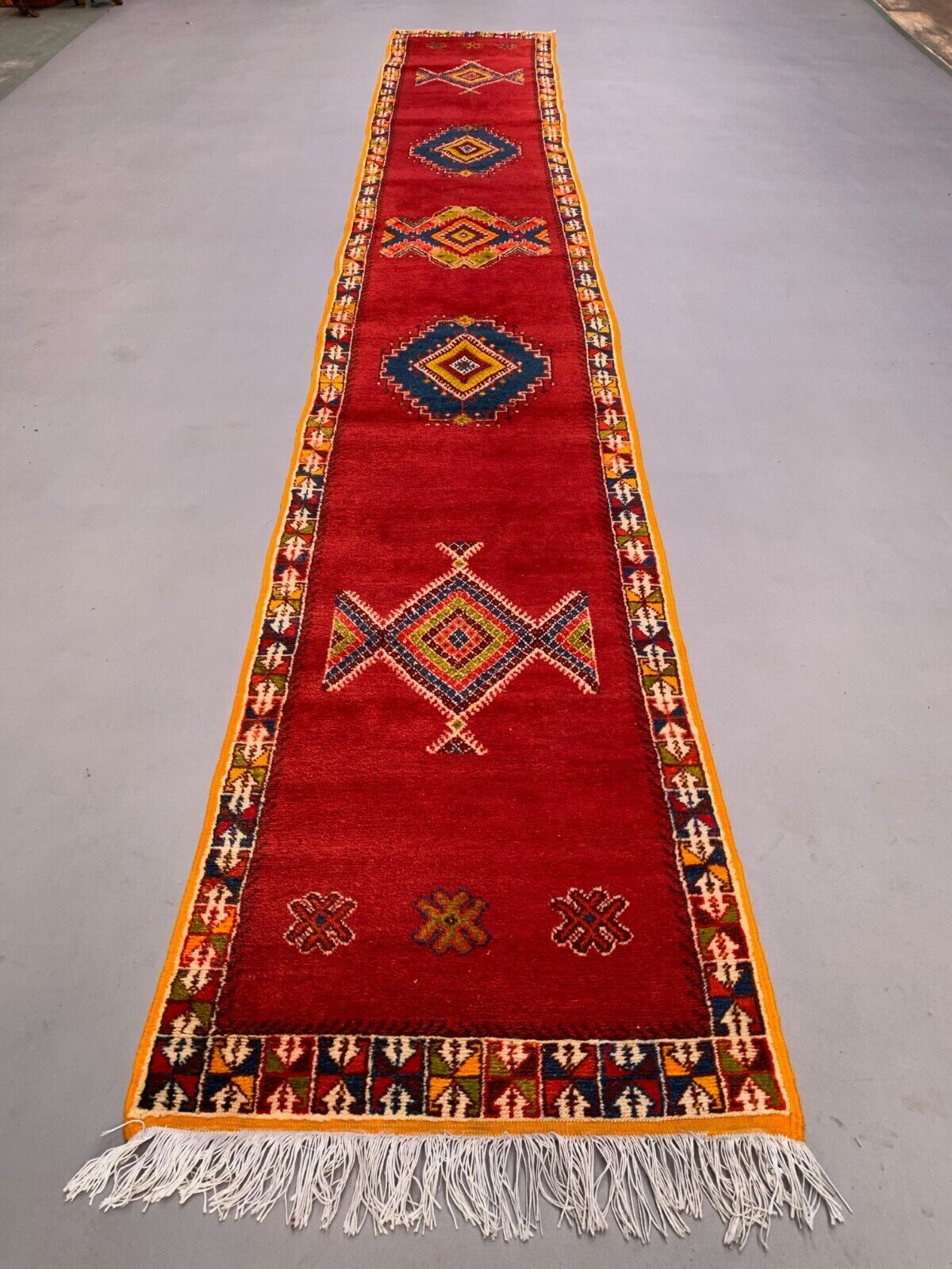 Vintage Moroccan Runner Rug 505x77 cm Tazenacht Berber Atlas, Tribal Red, Blue