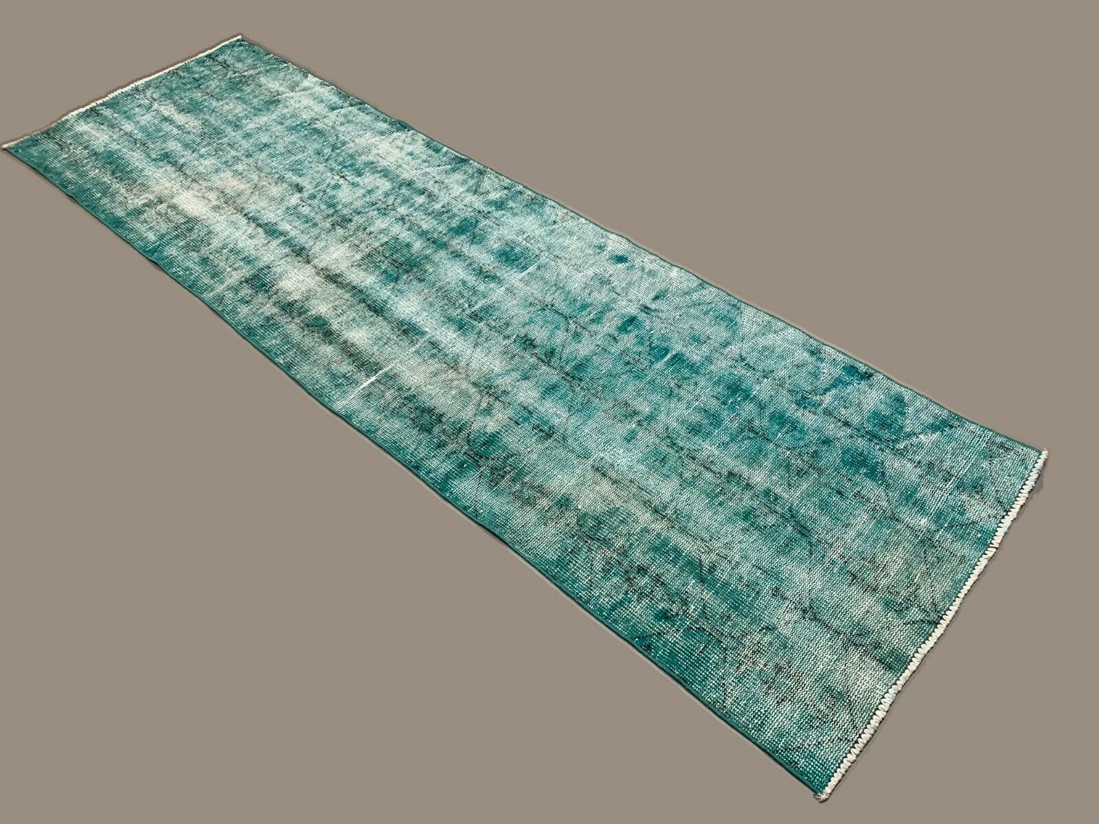 Distressed Turkish Narrow Runner 282x88 cm wool Vintage rug, Overdyed Blue kilimshop.myshopify.com