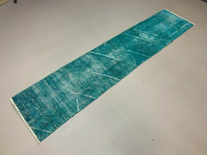 Distressed Turkish Narrow Runner 255x55 cm wool Vintage rug, Overdyed Blue kilimshop.myshopify.com