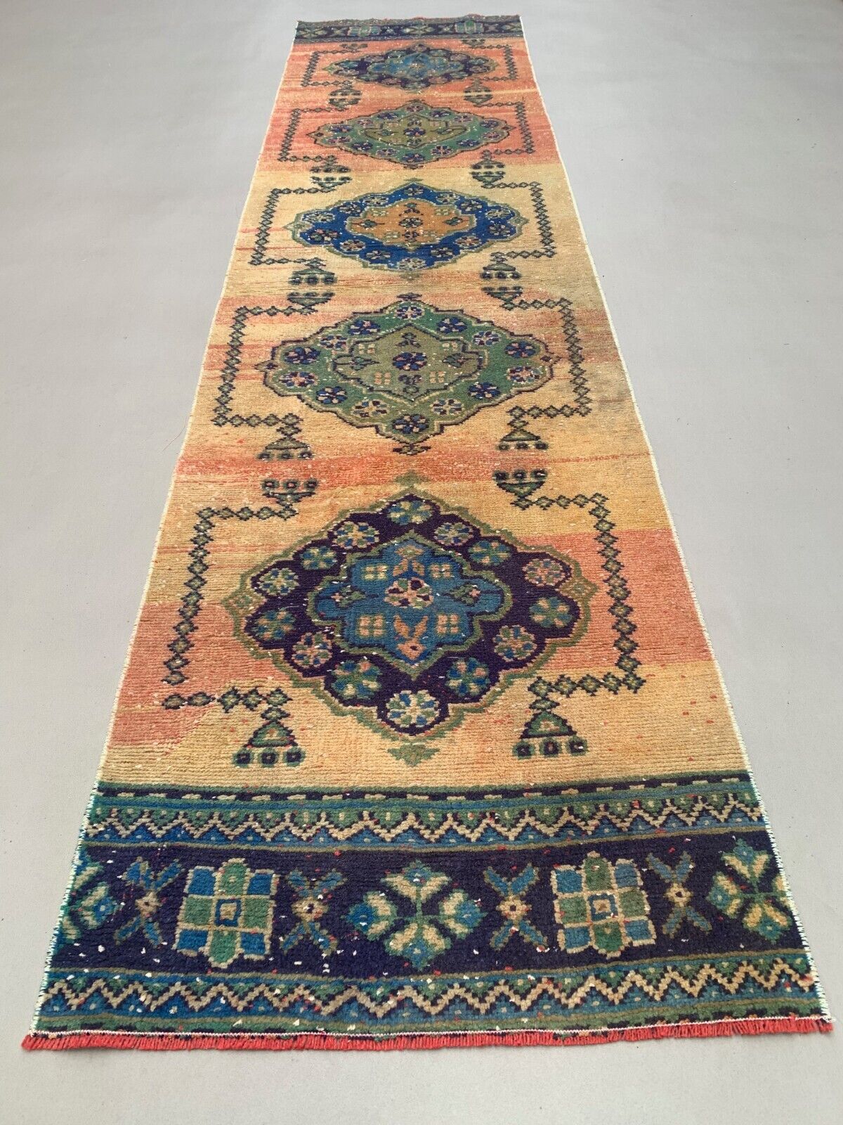 Distressed Turkish Runner 335x81 cm wool Vintage Tribal Rug