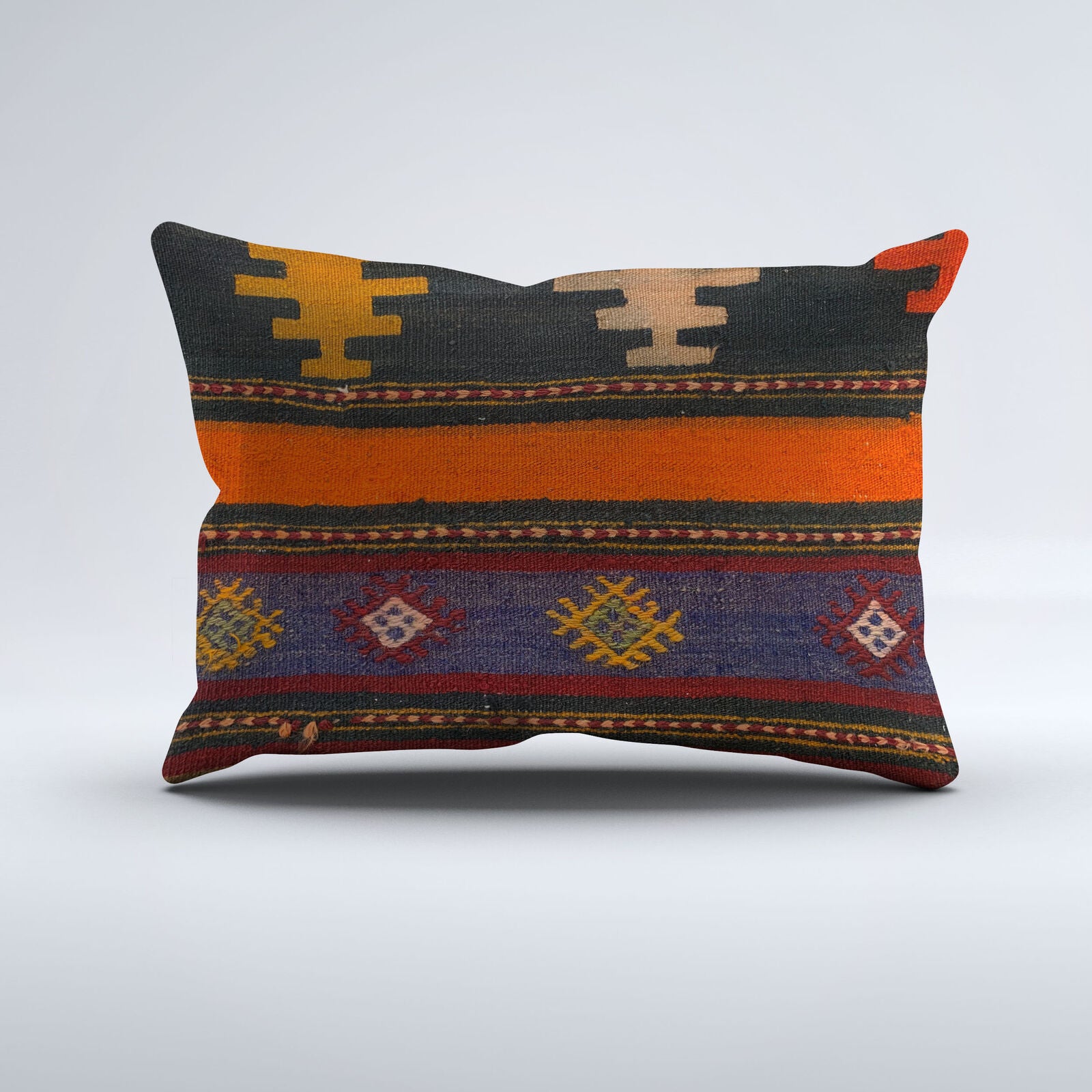 Vintage Turkish Kilim Cushion Cover 60x40 cm Square Wool Kelim Pillowcase 64710