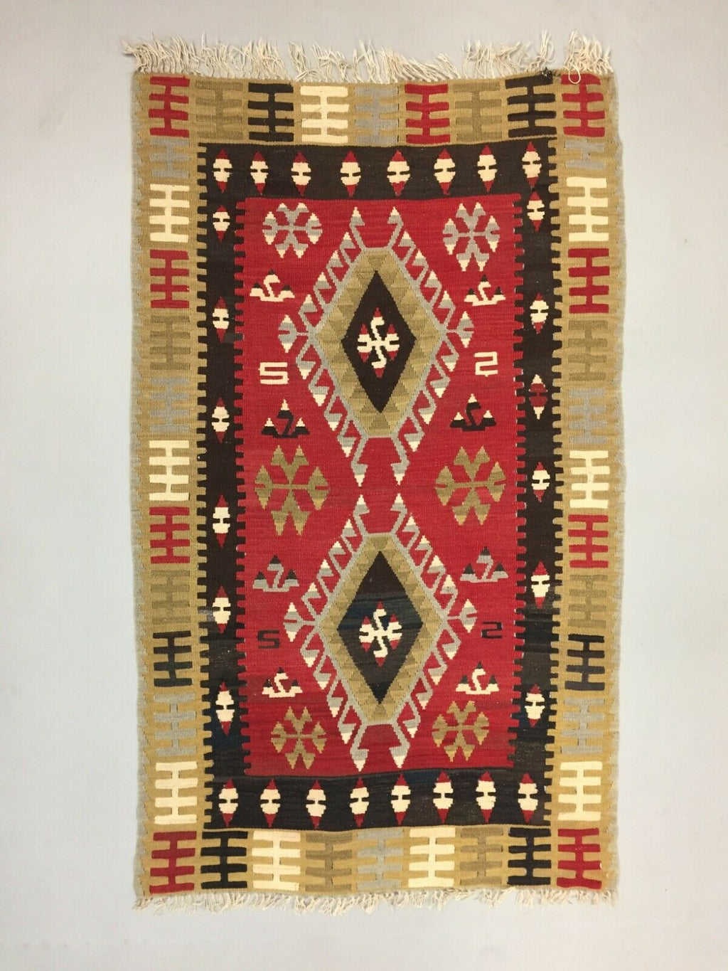 Vintage Turkish Kilim 151x94 cm Tribal Kelim Rug, Black, Red, Beige, Medium