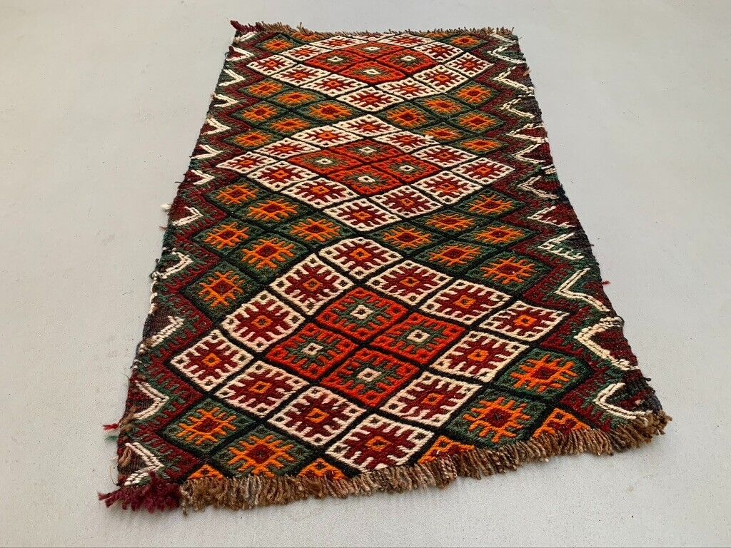 Vintage Turkish Mini Kilim 97x59 cm Wool Small Kelim Runner, shabby Chic