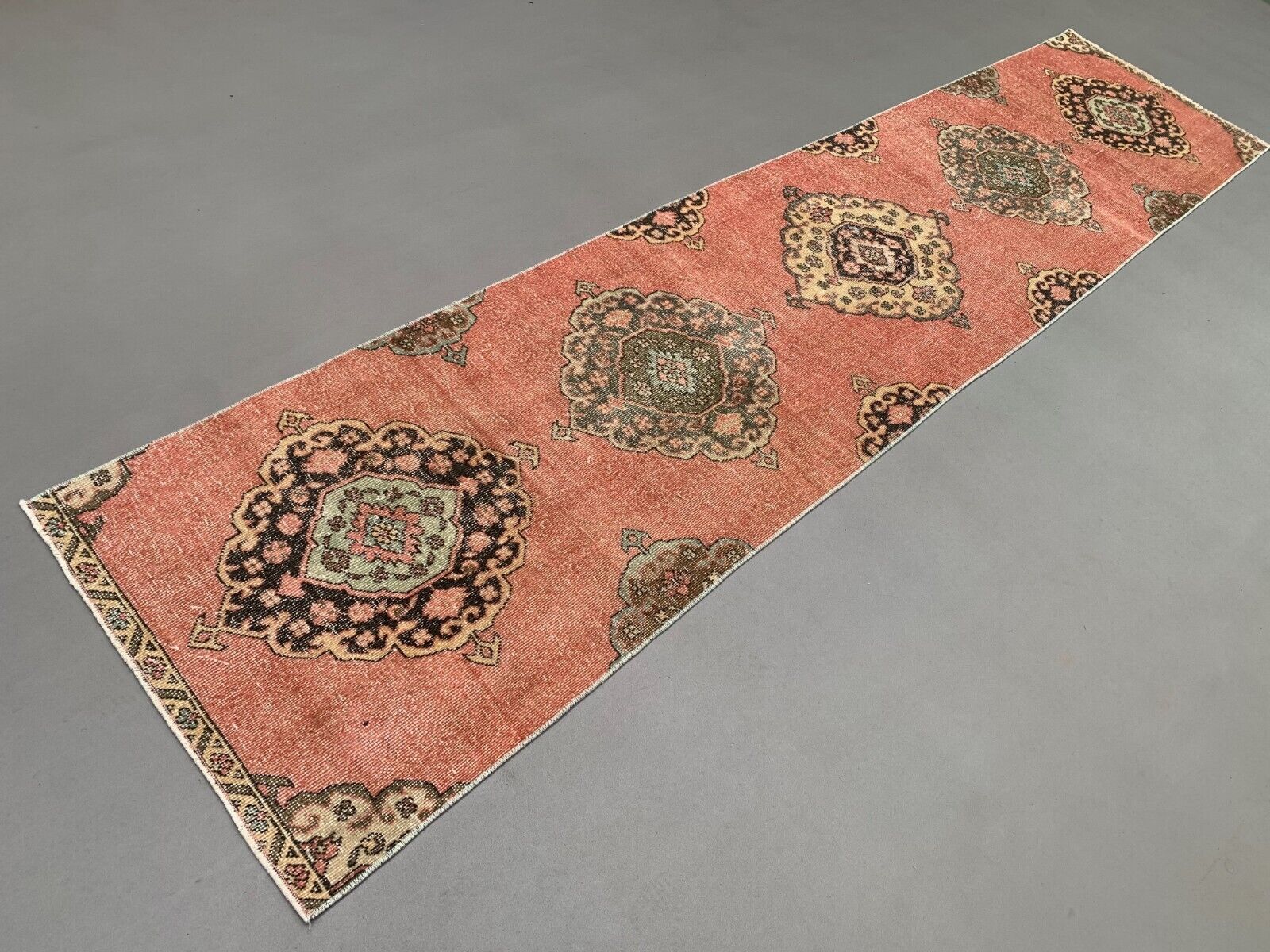 Distressed Turkish Runner 335x81 cm wool Vintage Tribal Rug