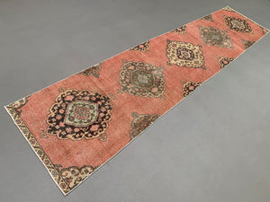 Distressed Turkish Runner 335x81 cm wool Vintage Tribal Rug