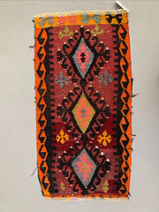 Vintage Turkish Mini Kilim 99x49 cm Wool Small Kelim Runner, shabby Chic
