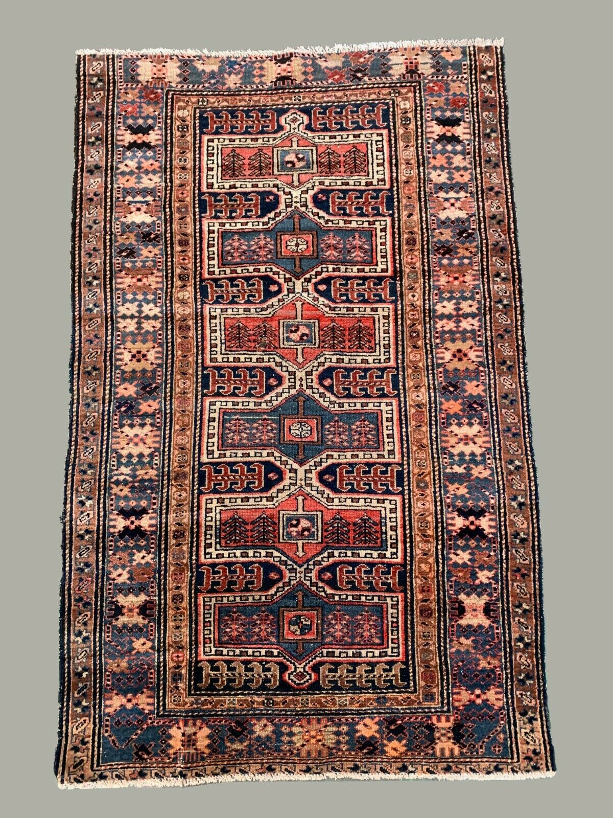 Vintage Karacah Rug 182x114 cm, medium, Tribal oriental Carpet  Red Navy Blue