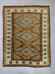 Old Turkish Rug 158x125 cm Vintage Oriental Rare Carpet Blue Brown Beige