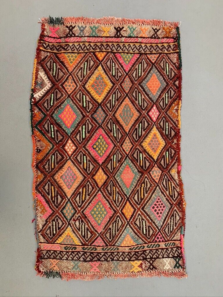 Vintage Turkish Mini Kilim 87x50 cm Wool Small Kelim Runner, shabby Chic