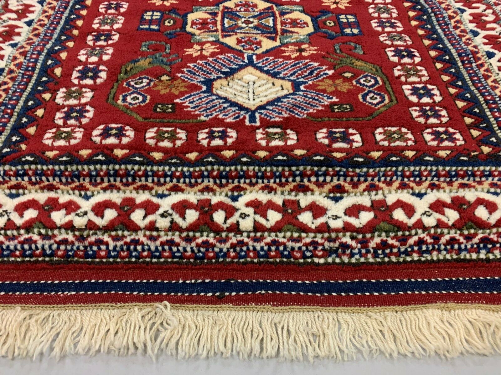 Vintage Turkish Bergama Rug  200x120 cm Red Blue and Beige kilimshop.myshopify.com