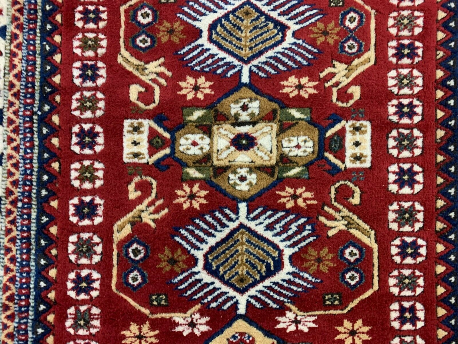 Vintage Turkish Bergama Rug  200x120 cm Red Blue and Beige kilimshop.myshopify.com