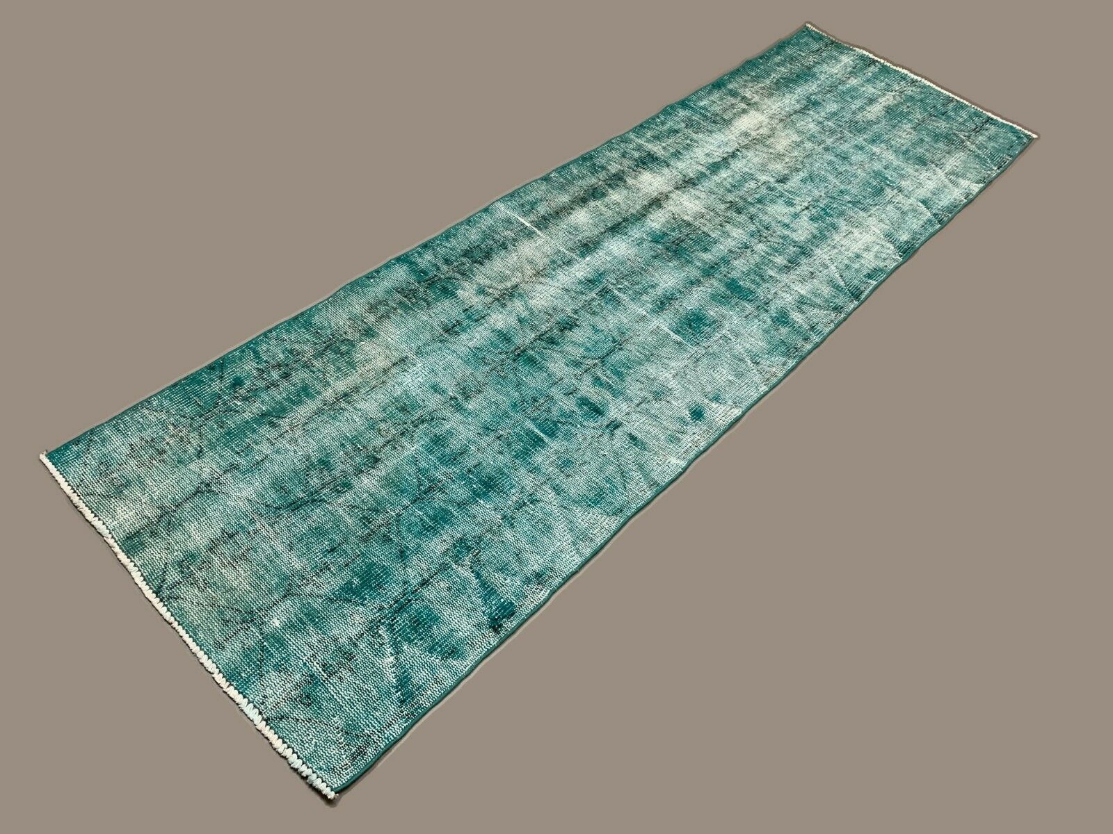 Distressed Turkish Narrow Runner 282x88 cm wool Vintage rug, Overdyed Blue kilimshop.myshopify.com