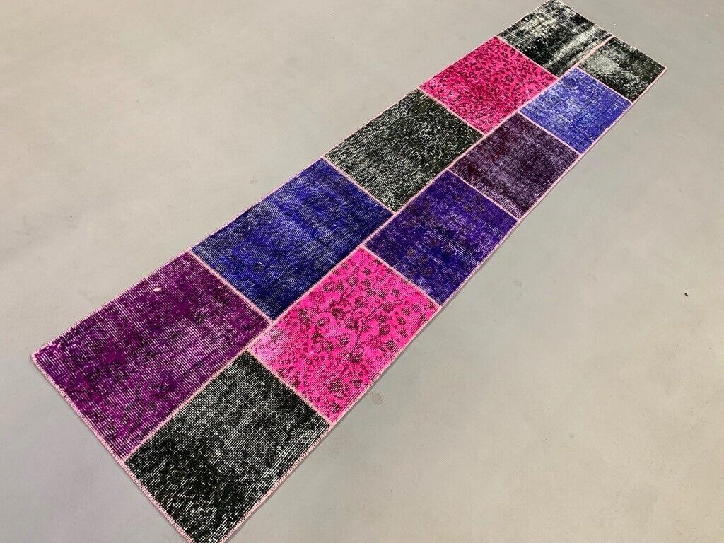 Vintage Turkish Patchwork Runner 250x60 cm Wool Rug 2176