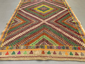 Large Vintage Turkish Kilim Rug 330x193 cm Wool Jajim Kelim