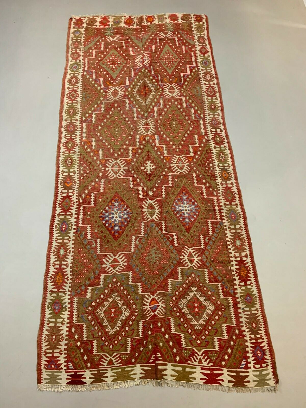 Vintage Turkish Kilim 348x144 cm Wool Kelim Rug, Runner Large kilimshop.myshopify.com