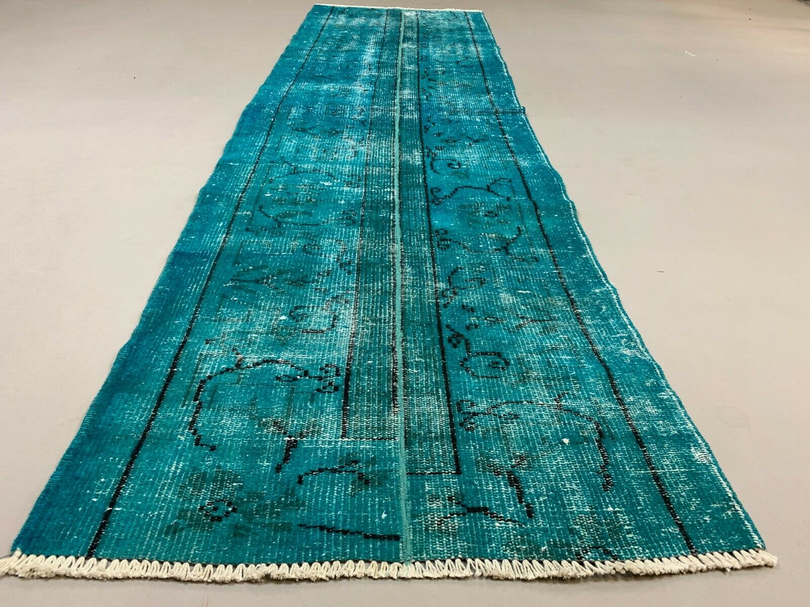 Distressed Turkish Runner 272x78 cm wool Vintage rug, Overdyed Blue kilimshop.myshopify.com