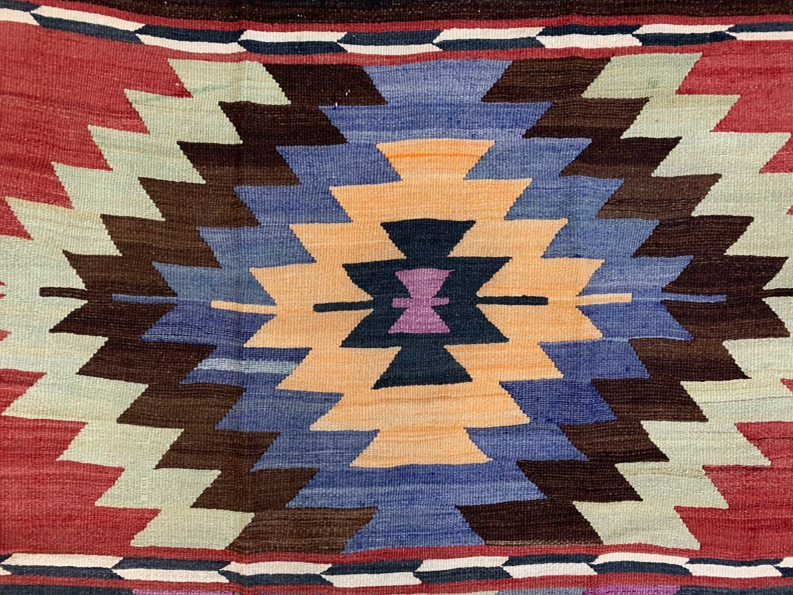 Vintage Turkish Kilim 315x139 cm wool Kelim rug Large, Purple, Red, Black, Blue