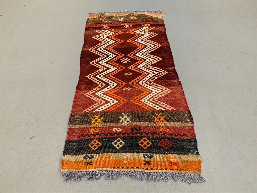 Vintage Turkish Mini Kilim 93x43 cm Wool Small Kelim Runner, shabby Chic