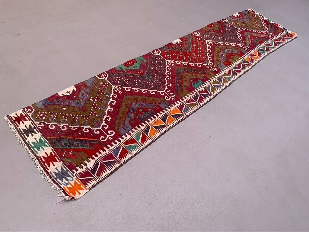 Old Turkish narrow Kilim Runner 324x75 cm shabby chic, vintage kelim