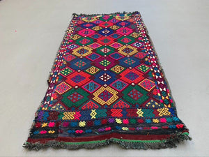 Vintage Turkish Mini Kilim 114x57 cm Wool Small Kelim Runner, shabby Chic