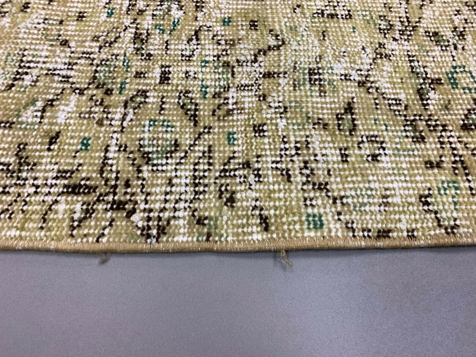 Distressed Turkish Narrow Runner 274x65 cm wool Vintage rug, Overdyed Yellow kilimshop.myshopify.com