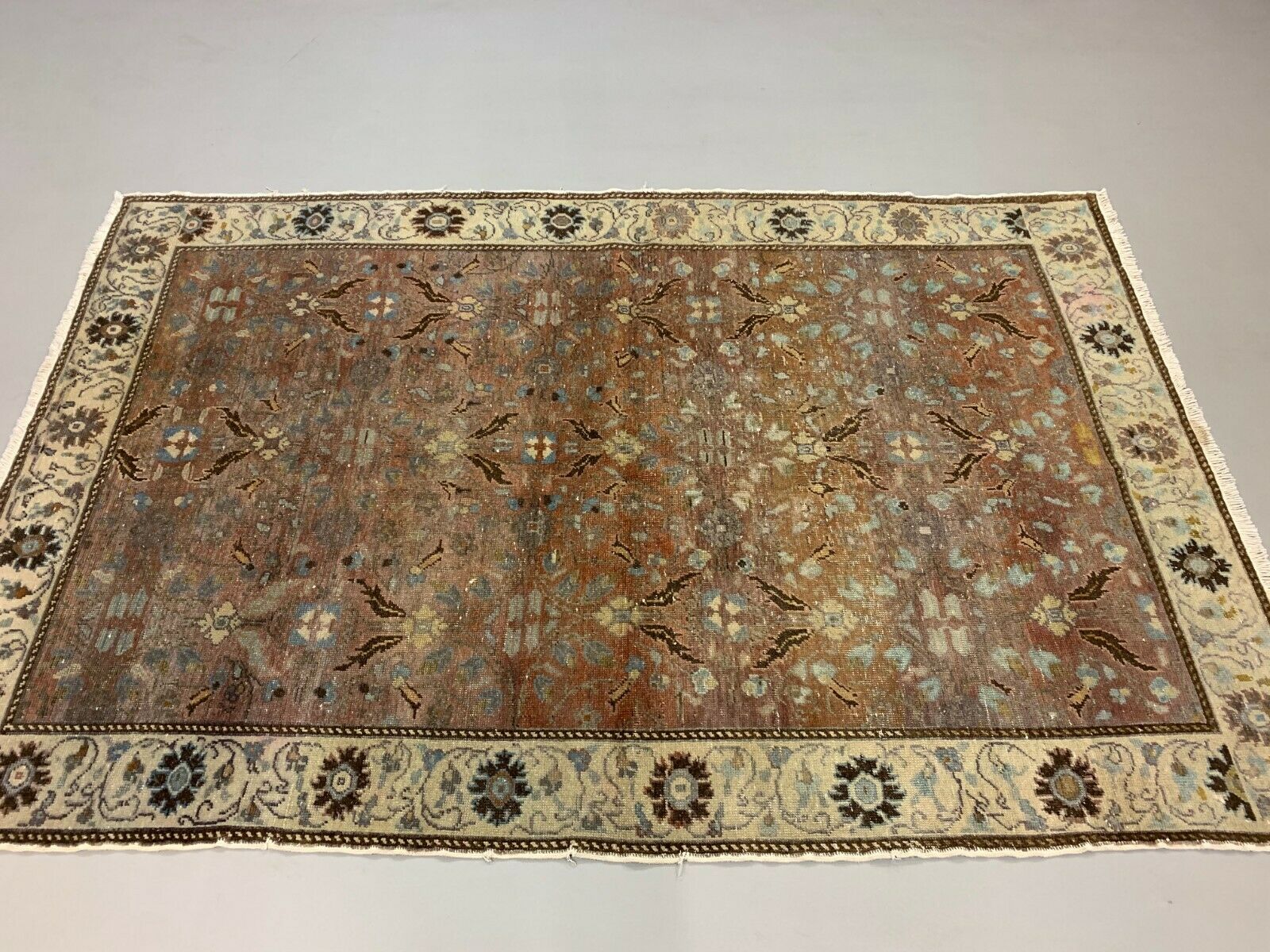 Distressed Turkish Rug 215x140 cm wool Vintage shabby Tribal Brown, Red, Beige kilimshop.myshopify.com