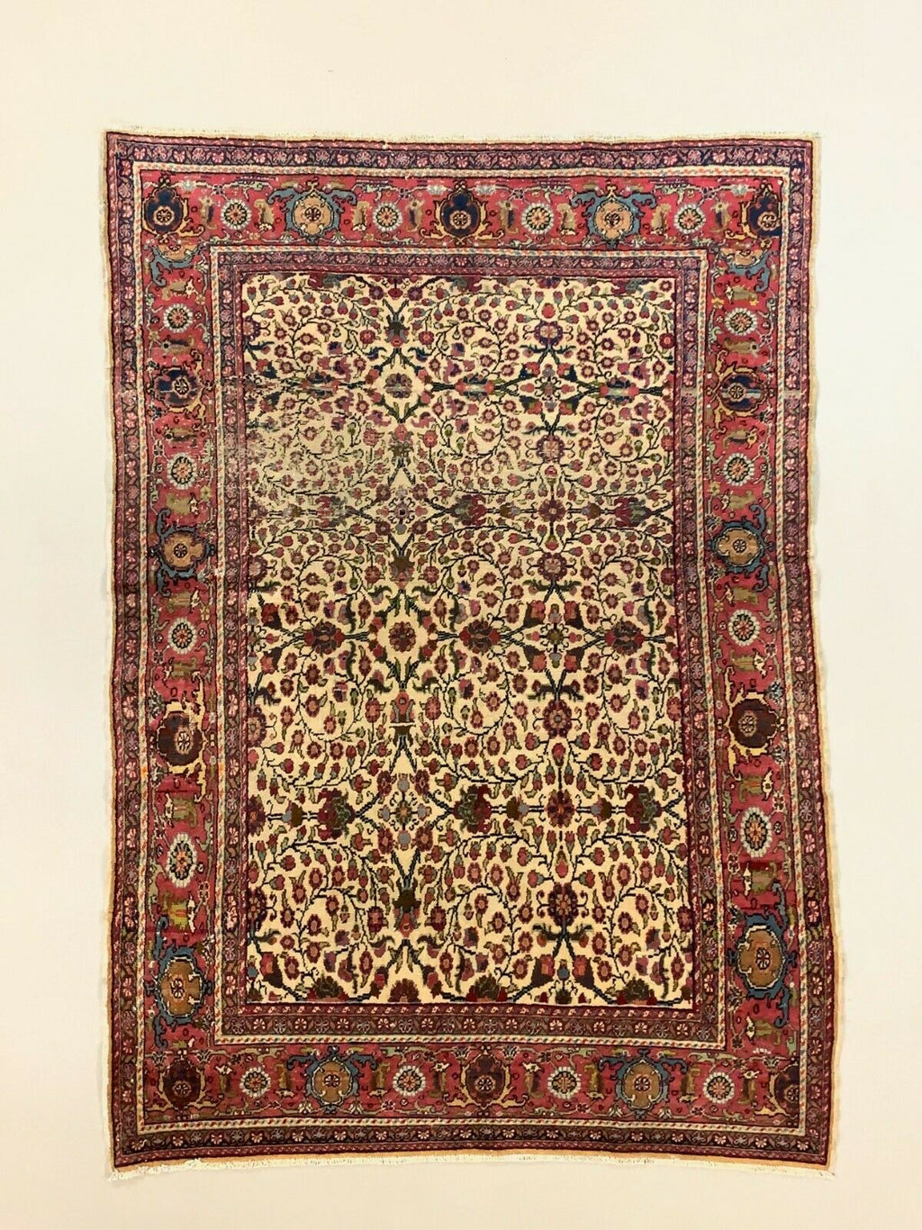 Distressed Turkish Rug 215x152 cm wool Vintage shabby Chic Tribal Red, Beige kilimshop.myshopify.com