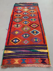 Vintage Turkish Mini Kilim 111x48 cm Wool Small Kelim Runner