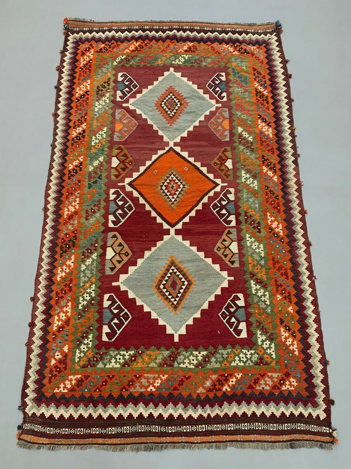 Vintage Qasgai Kilim 278x160 cm Wool Kelim Rug Large Red, Green, Pink, Colorful