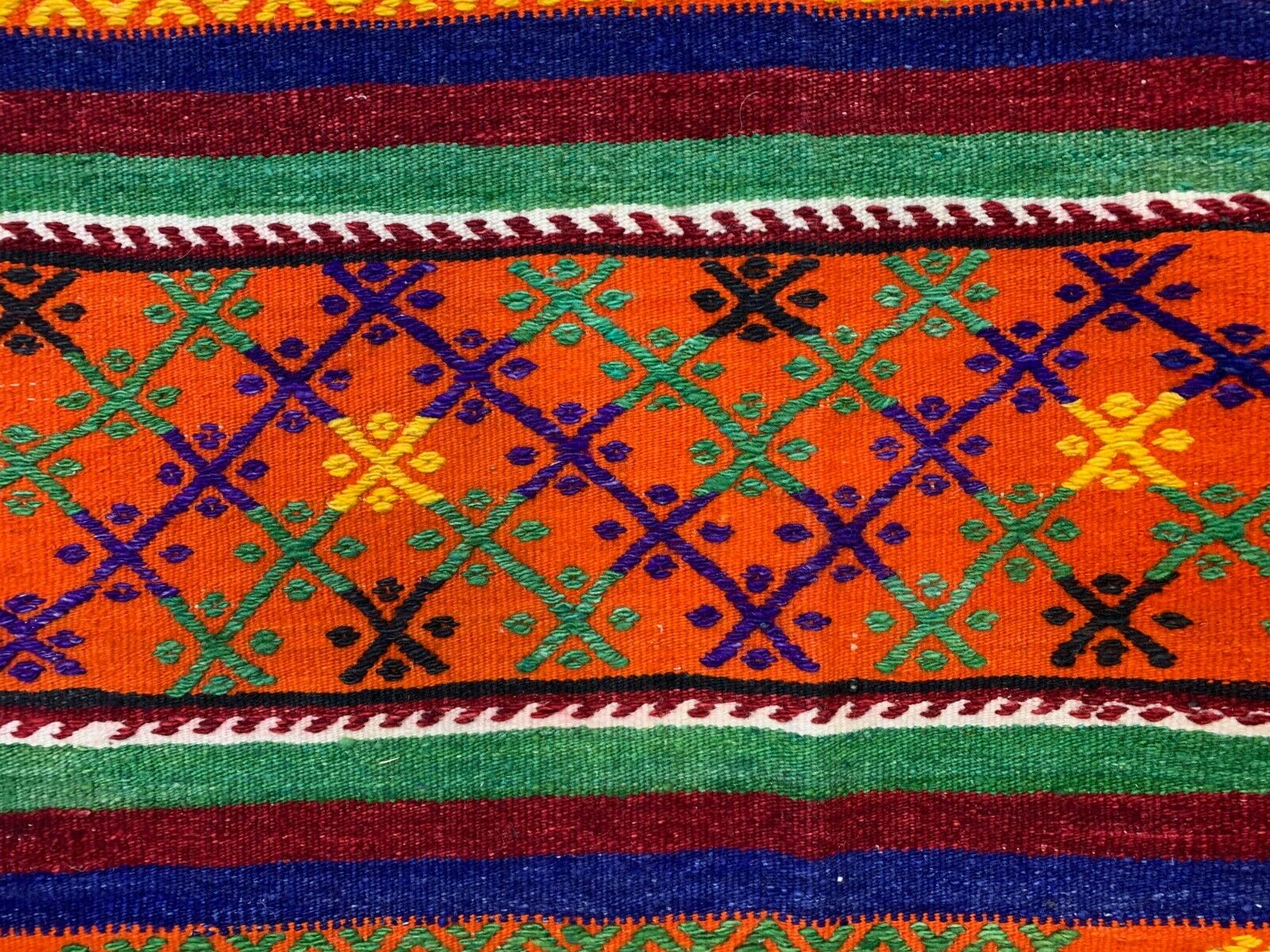 Vintage Turkish Kilim 350x176 cm wool kelim rug Large Red, Green, Blue, Orange