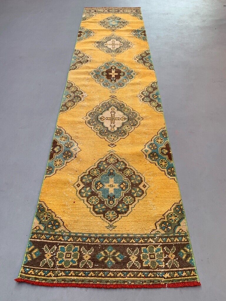 Distressed Turkish Runner 350x81 cm wool Vintage Tribal Rug