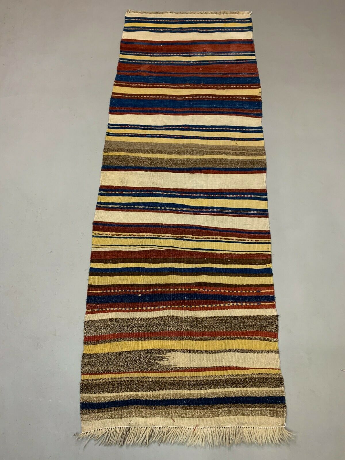 Turkish Kilim Runner 210x77 cm, shabby, vintage kelim Blue Beige Red