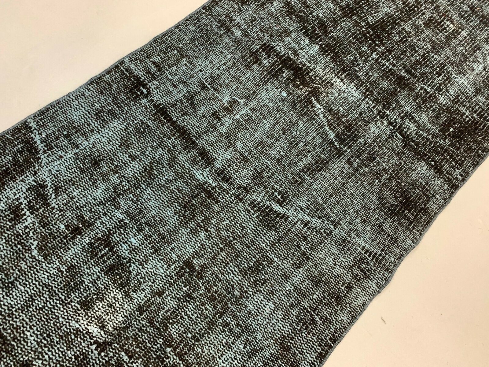 Distressed Turkish Narrow Runner 295x65 cm wool Vintage rug, Overdyed Black kilimshop.myshopify.com