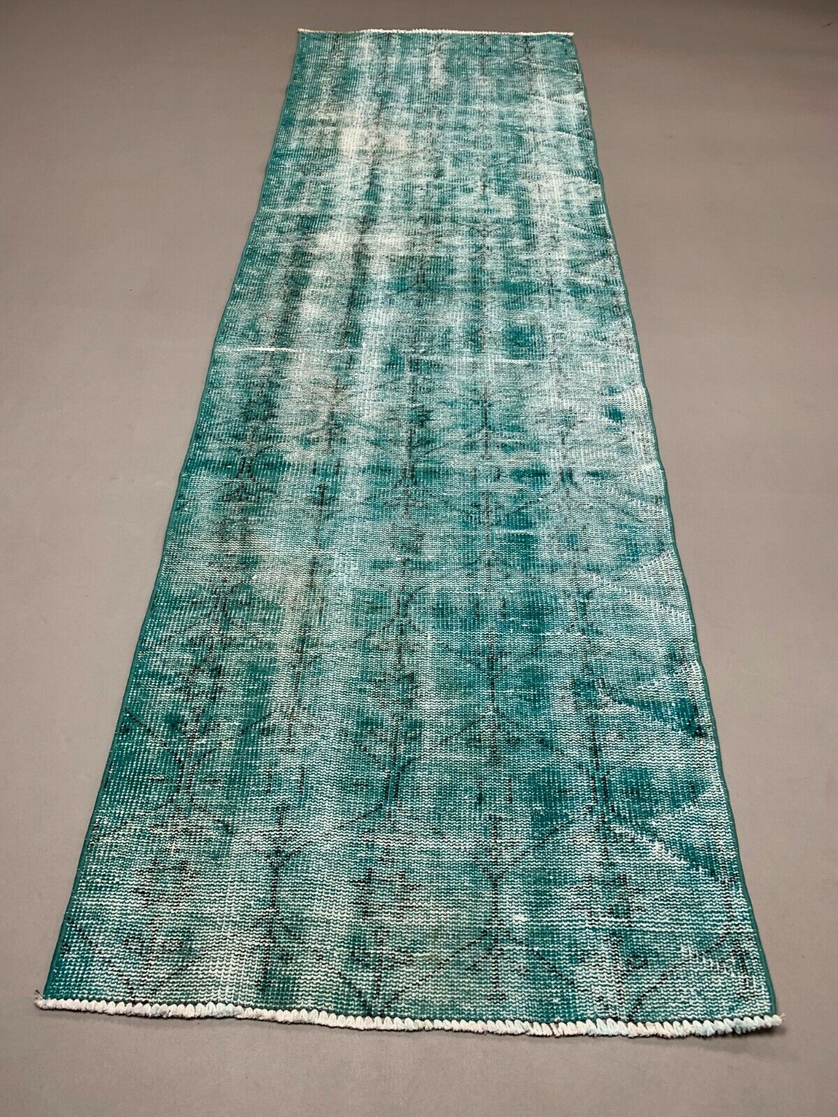 Distressed Turkish Narrow Runner 282x88 cm wool Vintage rug, Overdyed Blue kilimshop.myshopify.com