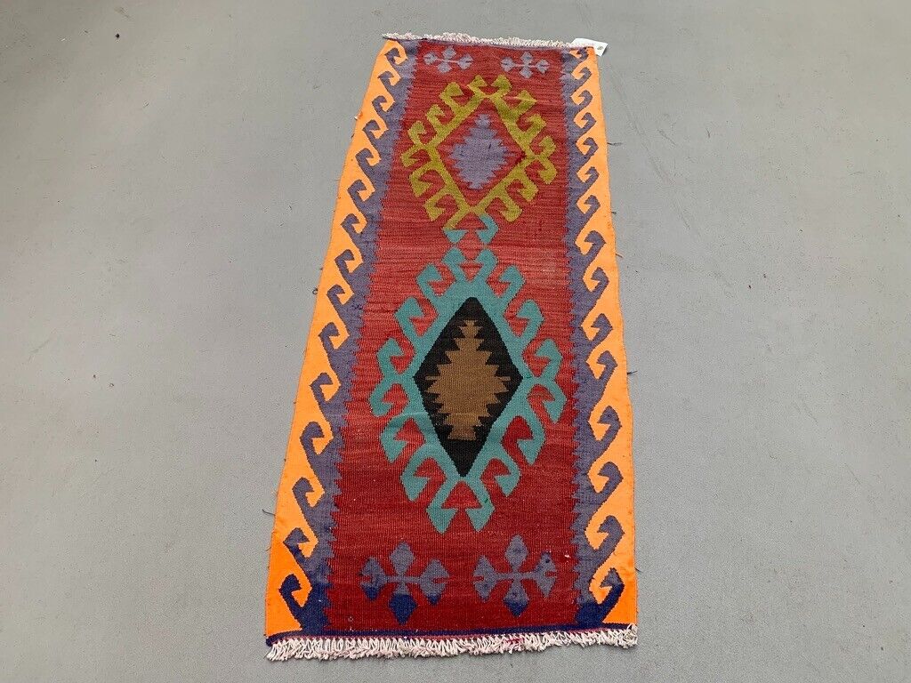 Vintage Turkish Mini Kilim 135x51 cm Wool Small Kelim Runner, shabby Chic