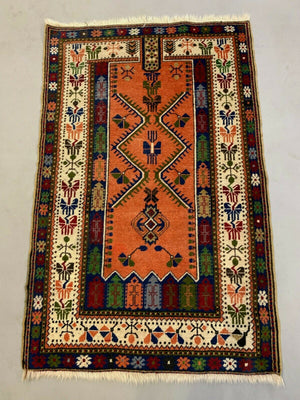 Vintage Turkish Anatolian Rug 190x120 cm, Tribal Boho Red, Blue, Black, Green