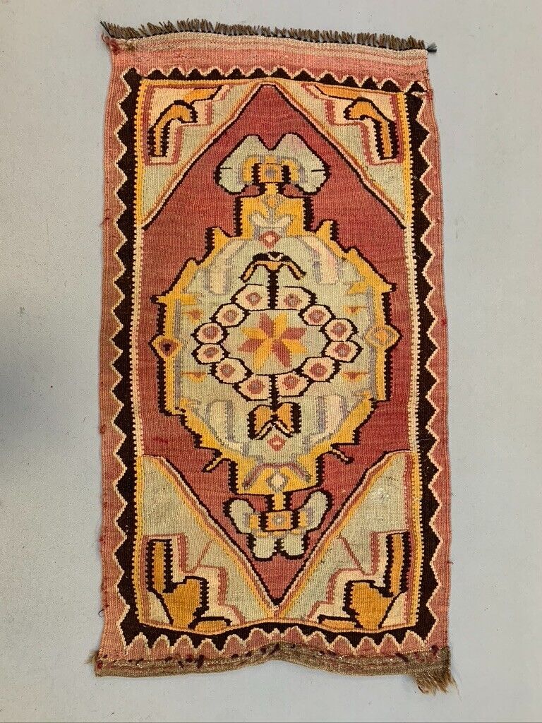 Vintage Turkish Mini Kilim 102x55 cm Wool Small Kelim Runner, shabby Chic