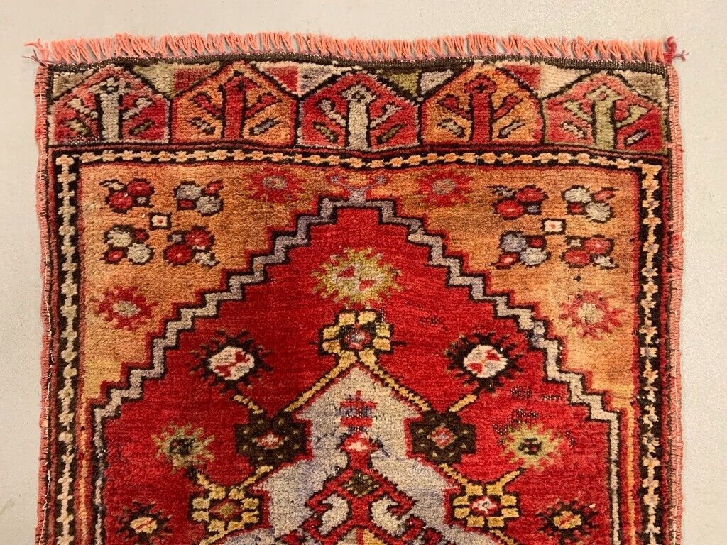 Small Vintage Turkish Rug 92x55 cm, Short Runner, Tribal, Shabby, Mini Carpet