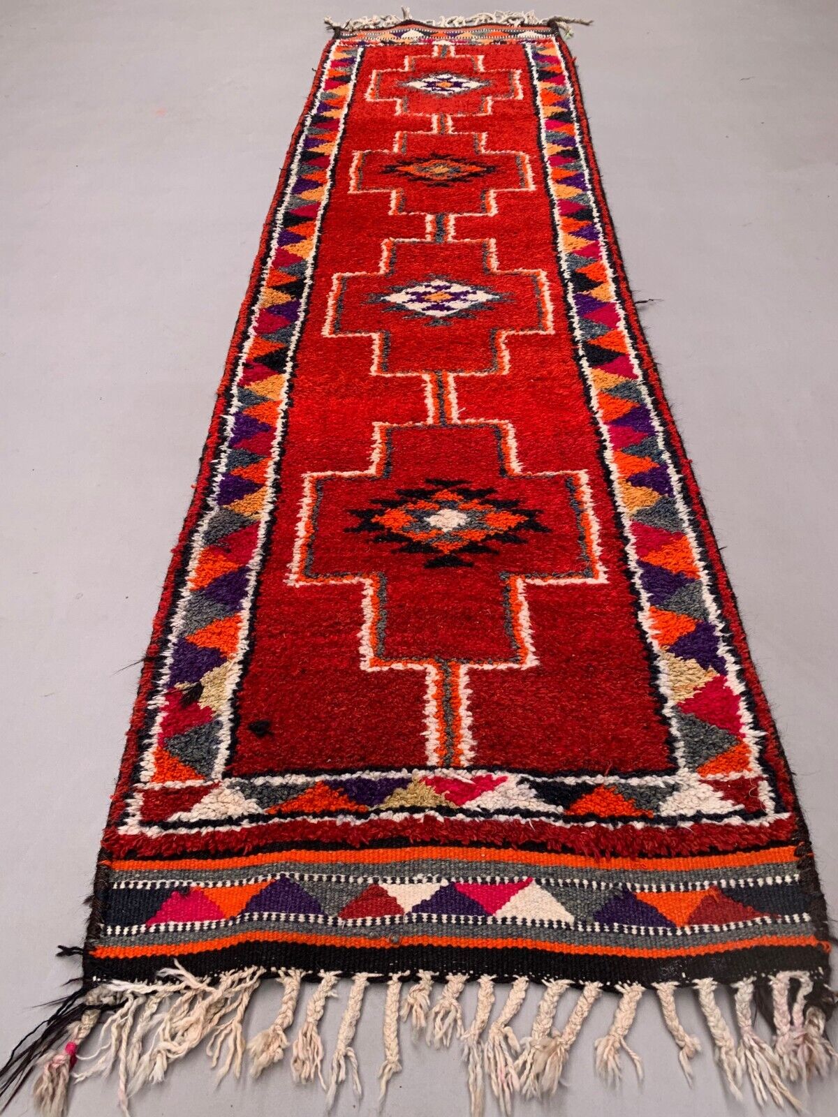 Vintage Turkish  Tribal Runner 350x90 cm veg dye wool rug tribal, handmade