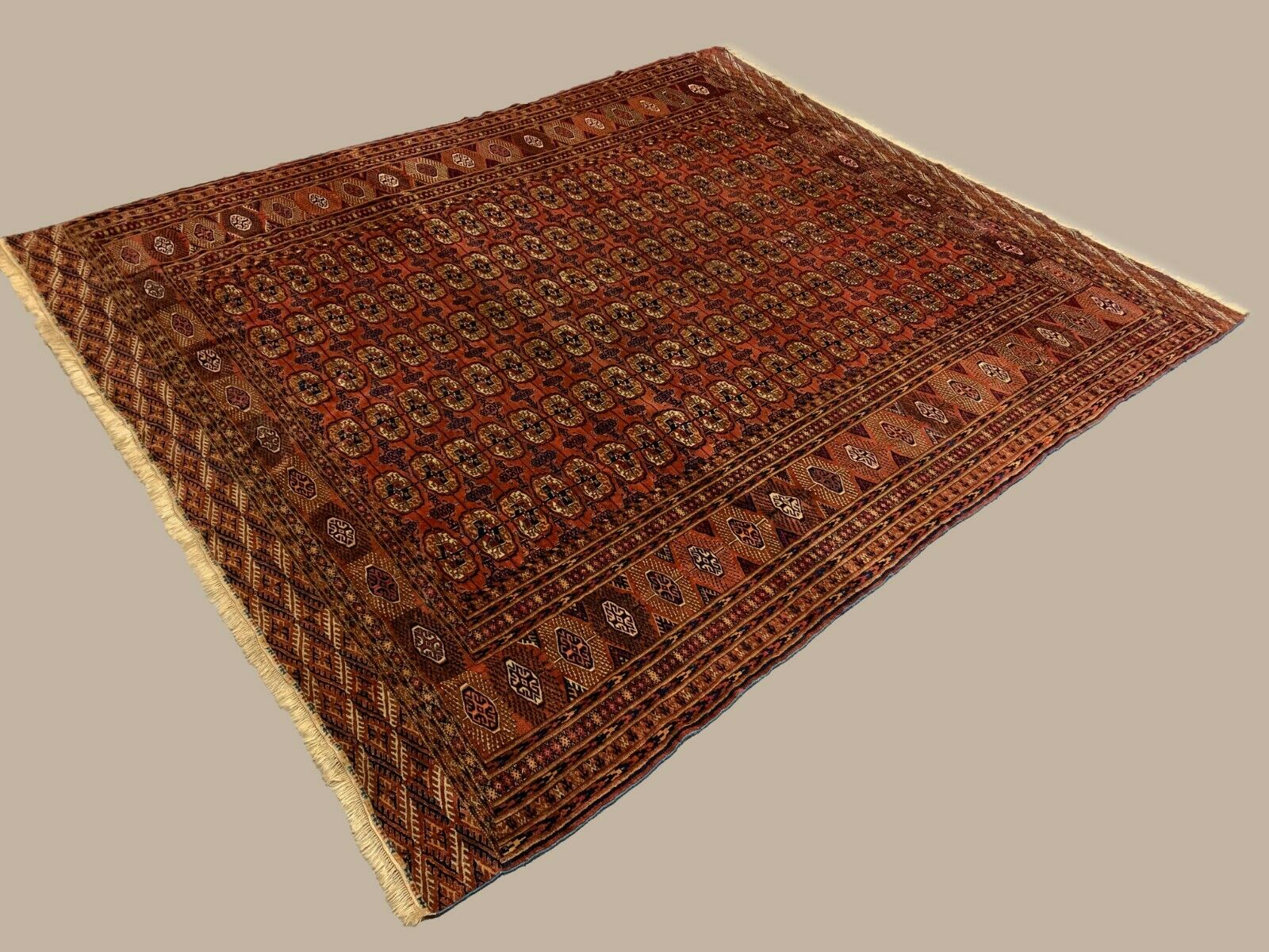Antique Turkmen Tekke Main Carpet, 290x240 cm Turkoman Bokhara Red Black Beige kilimshop.myshopify.com