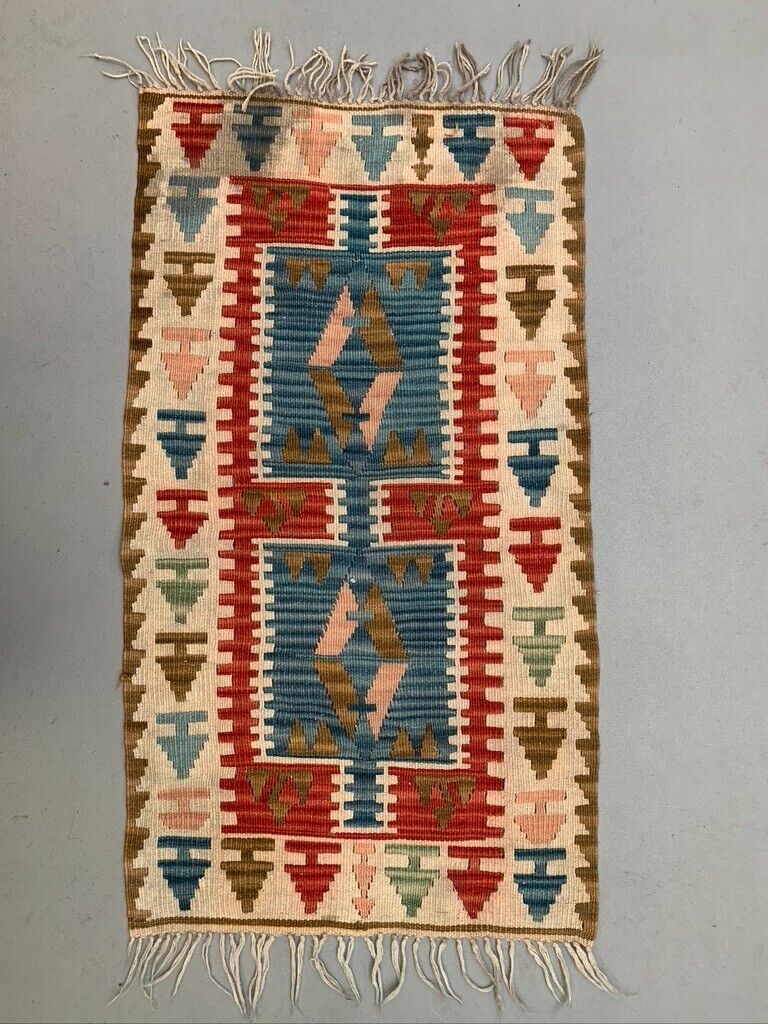 Vintage Turkish Mini Kilim 122x61 cm Wool Small Kelim Runner, shabby Chic