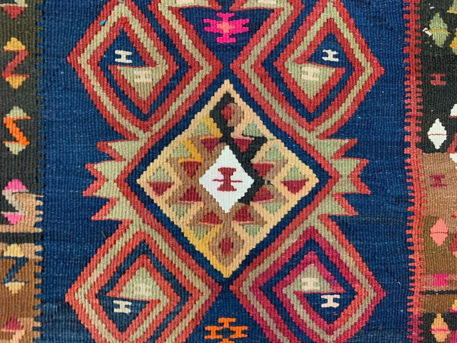 Vintage Turkish Kilim 264x110 cm Wool Kelim Rug Large Red Navy Runner kilimshop.myshopify.com