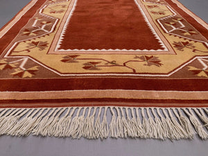 Old Turkish Milas Rug 200x142 cm vintage carpet Ushak Region Beige Rust Medium