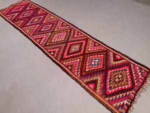 Old Turkish Kilim Runner 350x89 cm, Vintage Kelim Rug, Long and Narrow